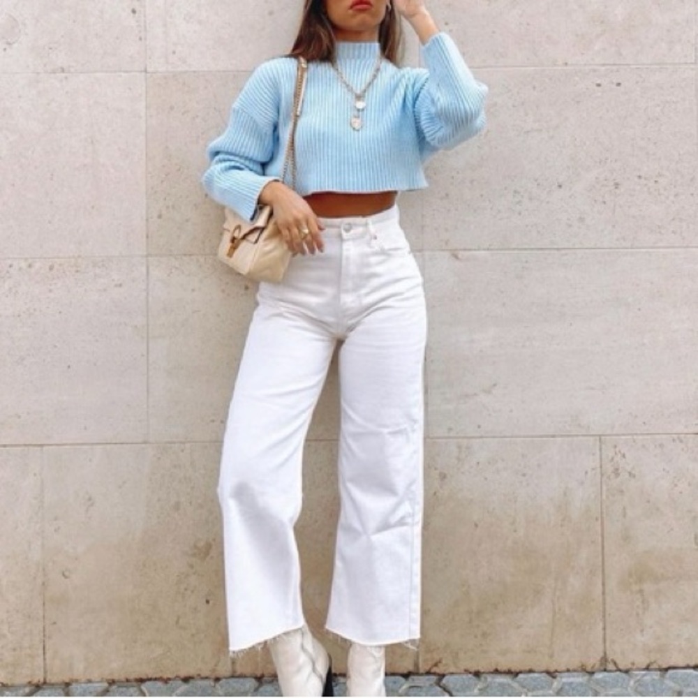 Zara High Waisted Flared Jeans White